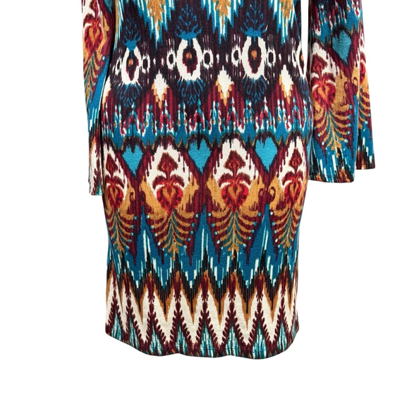 Wrangler Long Sleeve Dress M Teal Brown Ikat Print - Picture 3 of 8
